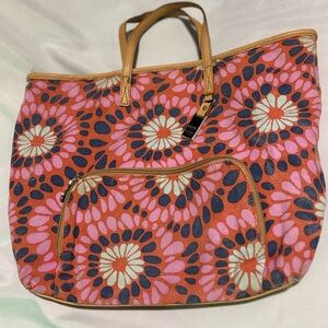 Relic Canvas Floral Tote Dalmatian Print Interior 15”x 11.5” Large Purse Bag